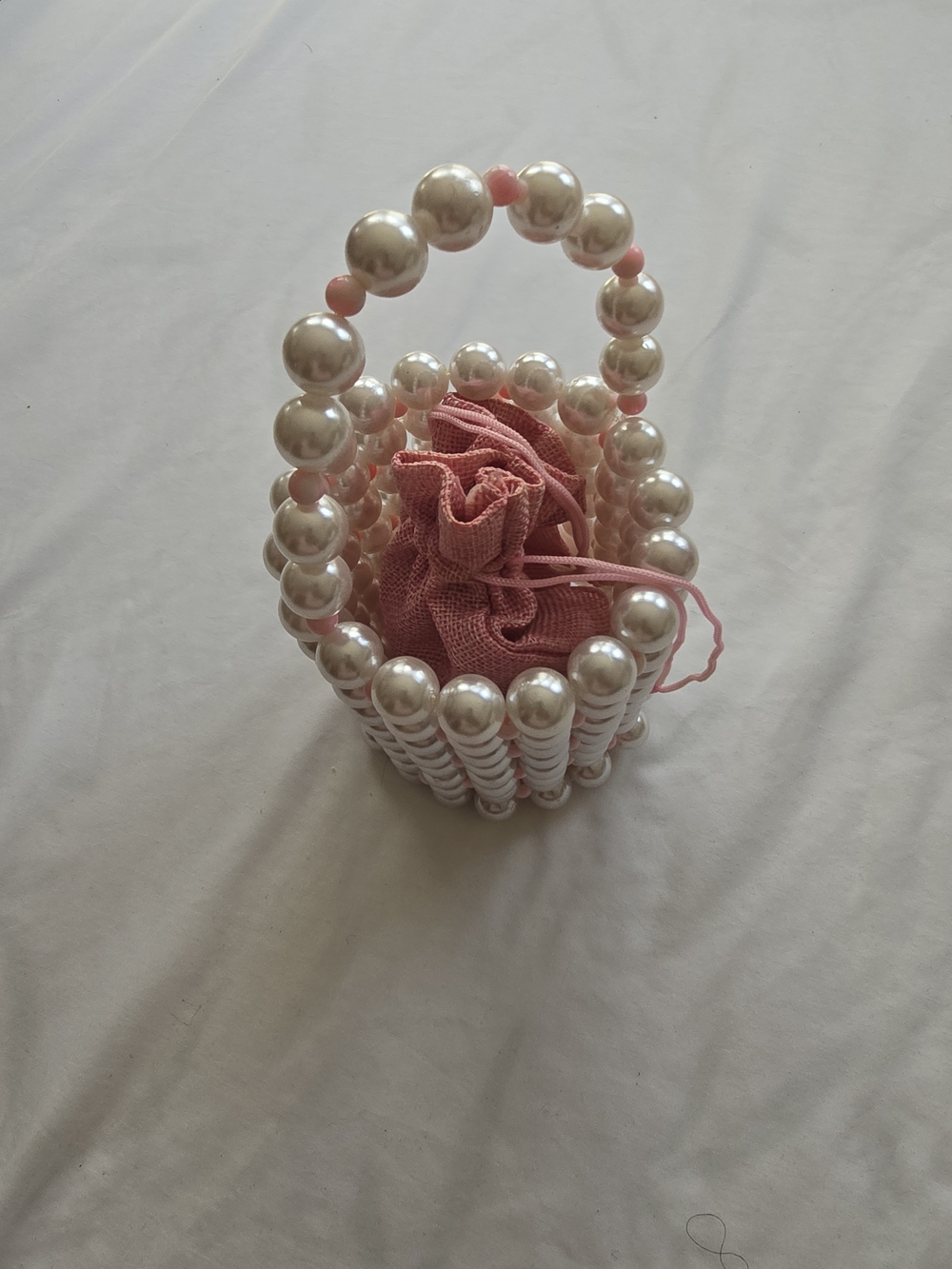 Pearl Bead Mini Basket Bag in Pink